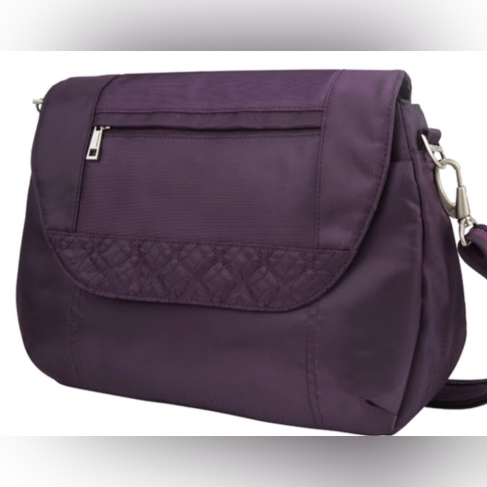 Travelon Medium Eggplant (Purple) Crossbody Purse with RFID Interior Wallet NWOT